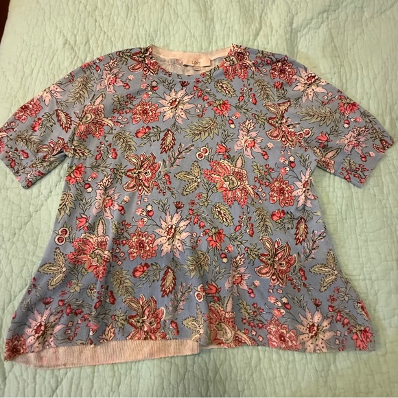 LOFT Floral Short Sleeve Sweater - Blue and Pink Women's XL - Picture 4 of 12